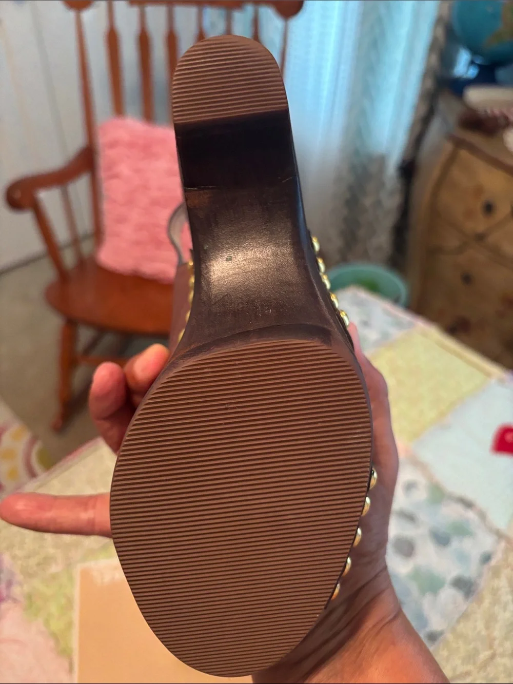 Michael Kors Dark Brown Leather Studded Wedge Sandals—NWOT